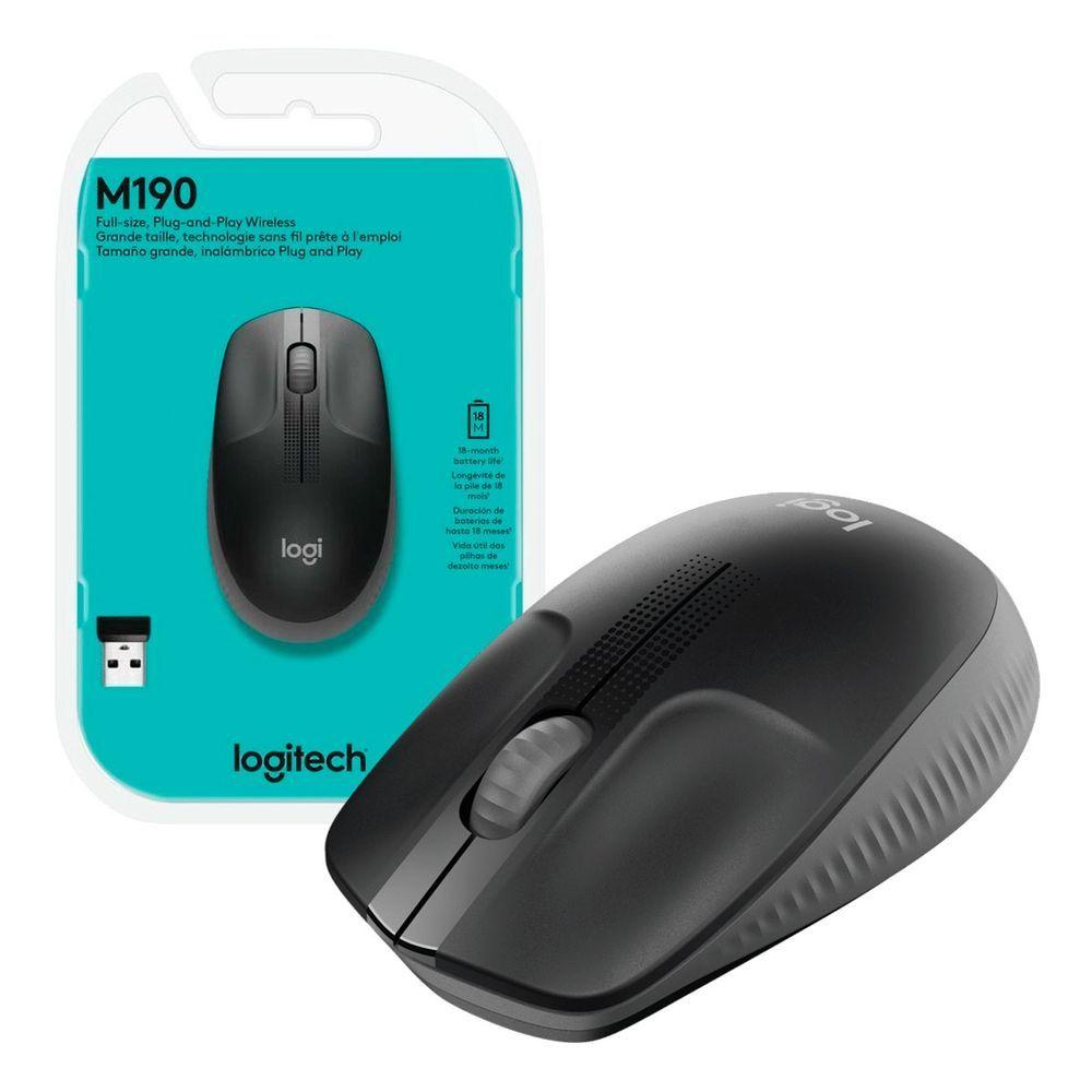 Miniatura Mouse Wireless Logitech M190, 1000Dpi, Preto E Cinza