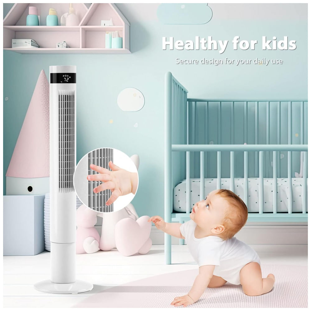 Miniatura Ventilador de Torre Oscilante com 3 Velocidades, Modo Silencioso e Controle Remoto, 110V Antarctic Star, Branco