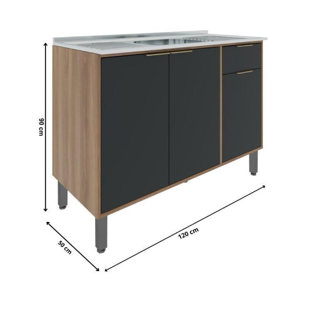 Conjunto de Cozinha Modulada 4 Peças 11 Portas 1 Gaveta Thalita Moveis Sul Nogal Manchester/Preto