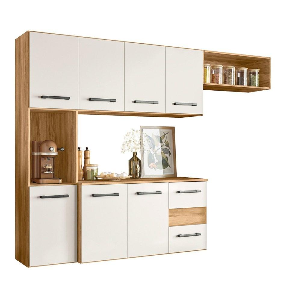 Miniatura Cozinha Compacta Suspensa 7 Portas 2 Gavetas Juliete Freijó/Off White Cristal