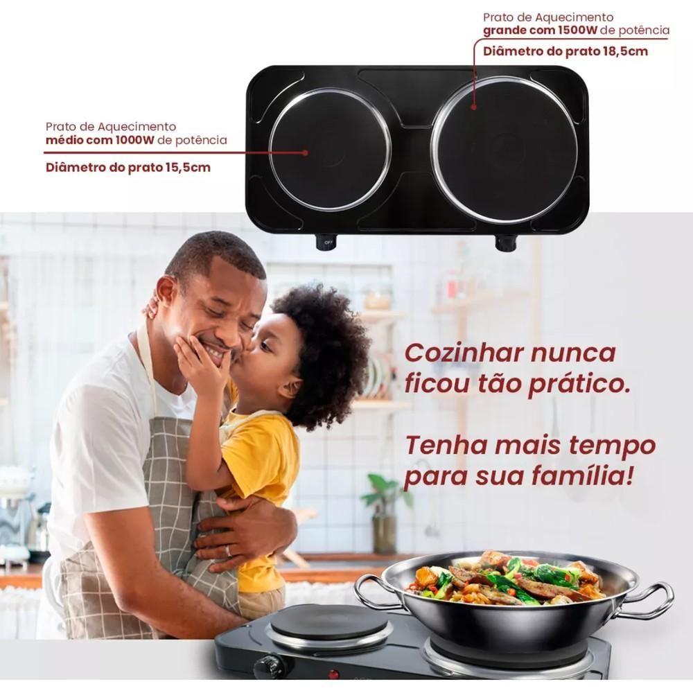 Fogão Elétrico de Mesa 2 Pratos 2500W FMP02 Preto Agratto 220V