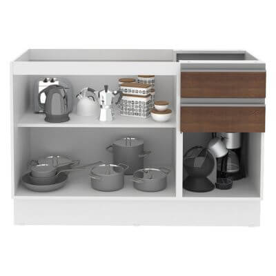 Miniatura Balcão Gabinete de Pia Madesa Acordes Glamy 100% MDF 120 cm 3 Portas e 2 Gavetas Branco/Rustic Cor:Branco/Rustic