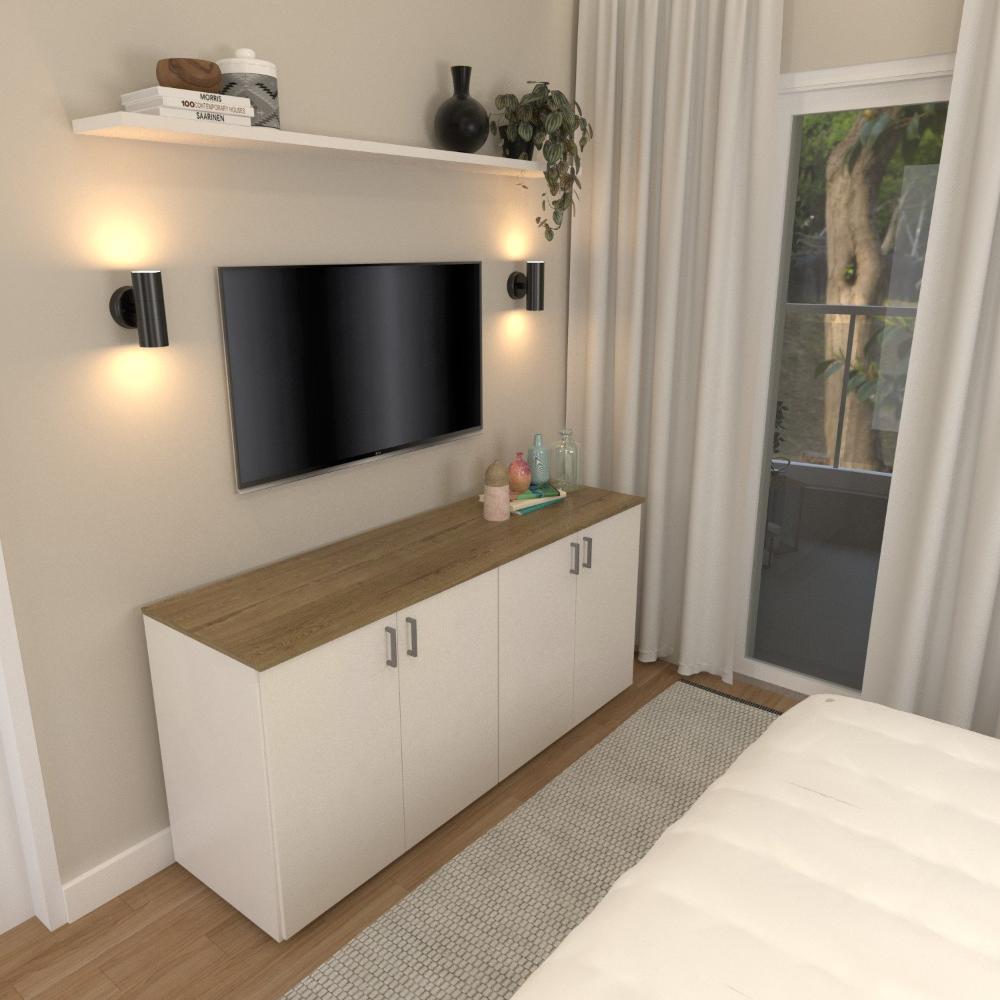 Miniatura Armário Duplo Baixo para Quarto Moderno Branco/ Mel