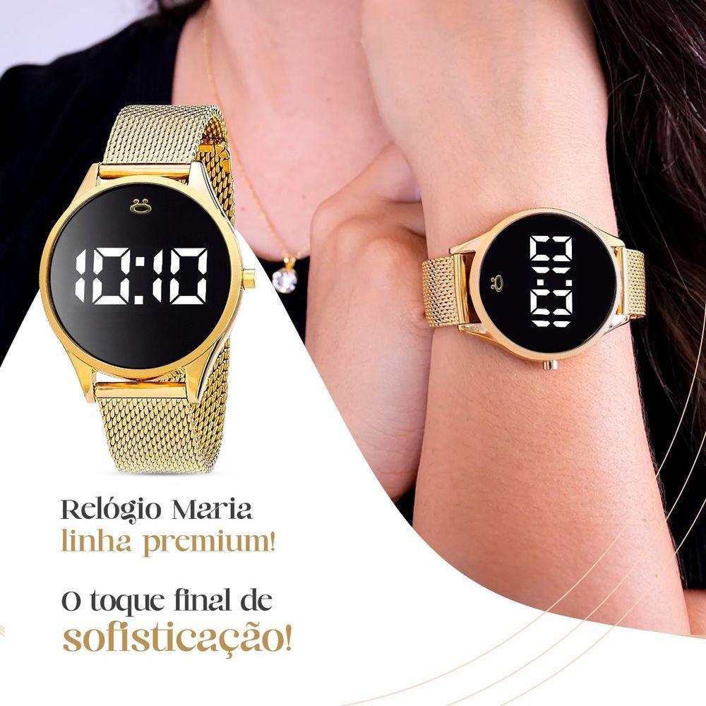 Miniatura Relogio Feminino Digital Dourado + Caixa Colar Silicone Led