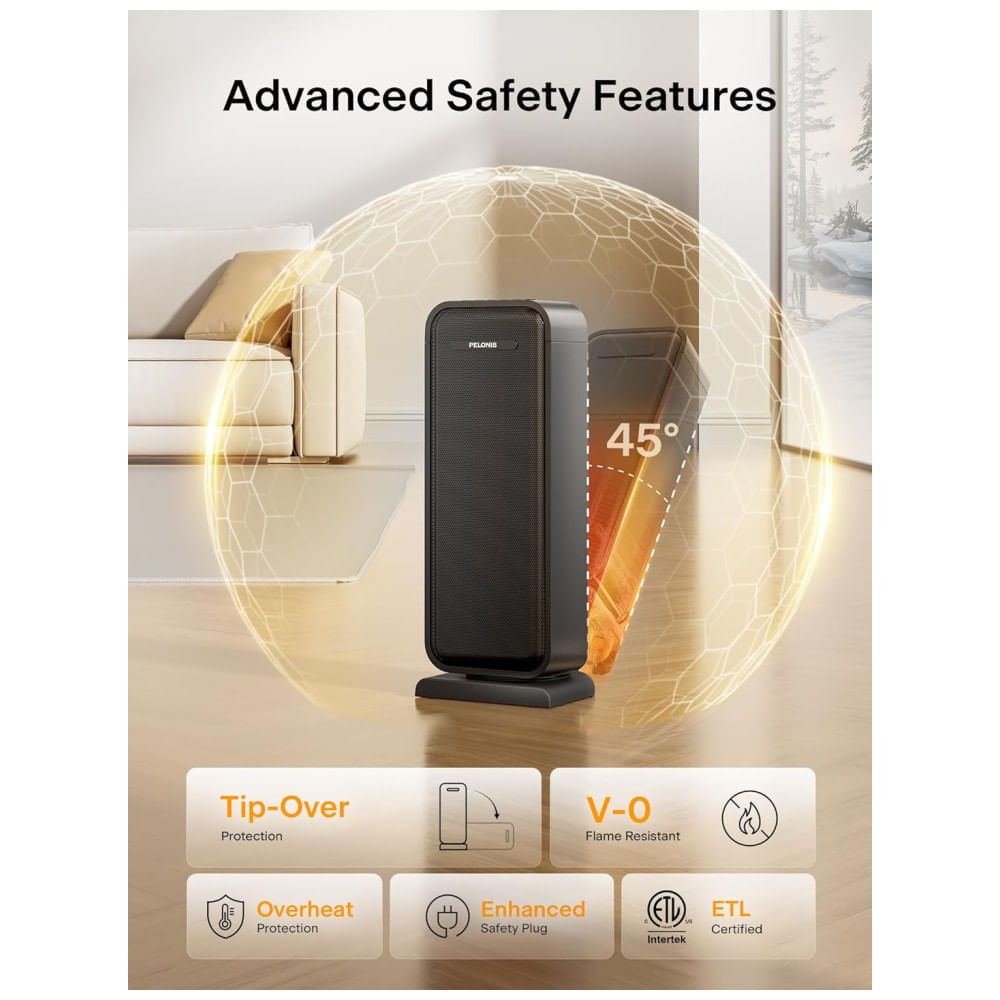 Miniatura Aquecedor PELONIS de Cerâmica Eco com Oscilação de 75° e Controle Remoto, 40,64 cm: Conforto e Eficiência