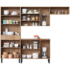 Miniatura Cozinha Completa Itatiaia Jasmim com 11 Portas, 1 Gaveta, 11 Prateleiras e Nicho - 245cm de largura - Castanho Castanho