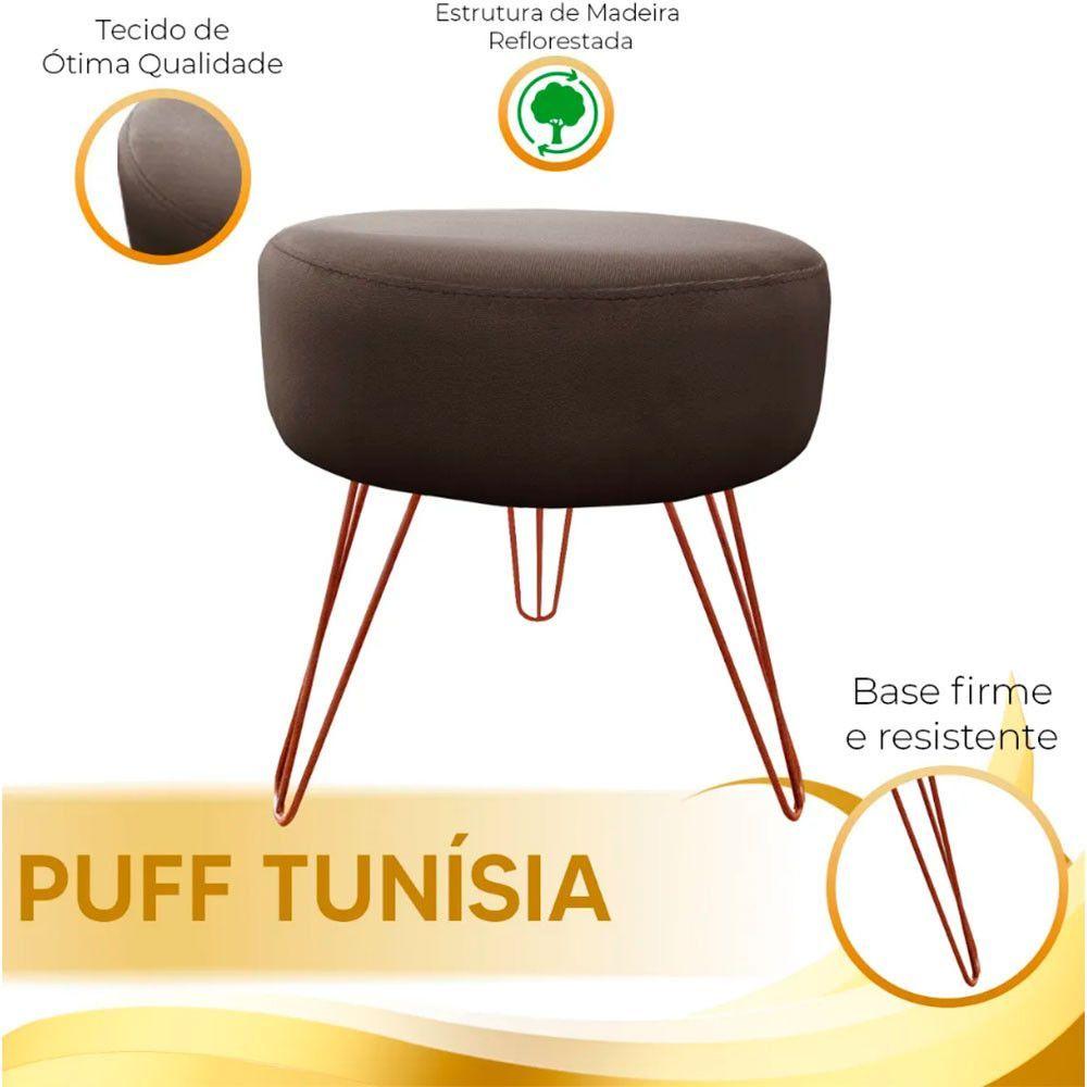 Puff Decorativos Sala Quarto Tunísia Veludo Marrom Base Bronze - Star Confort Marrom E Bronze