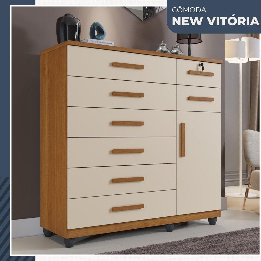 Miniatura Cômoda New Vitória 1 Porta 8 Gavetas Em Mdp Com Chave Benetil Móveis Cinamomo Com Off White