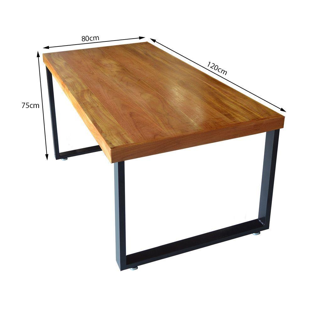 Miniatura Conjunto Mesa Industrial Bernardo Madeira Maciça 1,20mx80cm C- Ferragem Preta E 4 Cadeiras Detroit Marrom