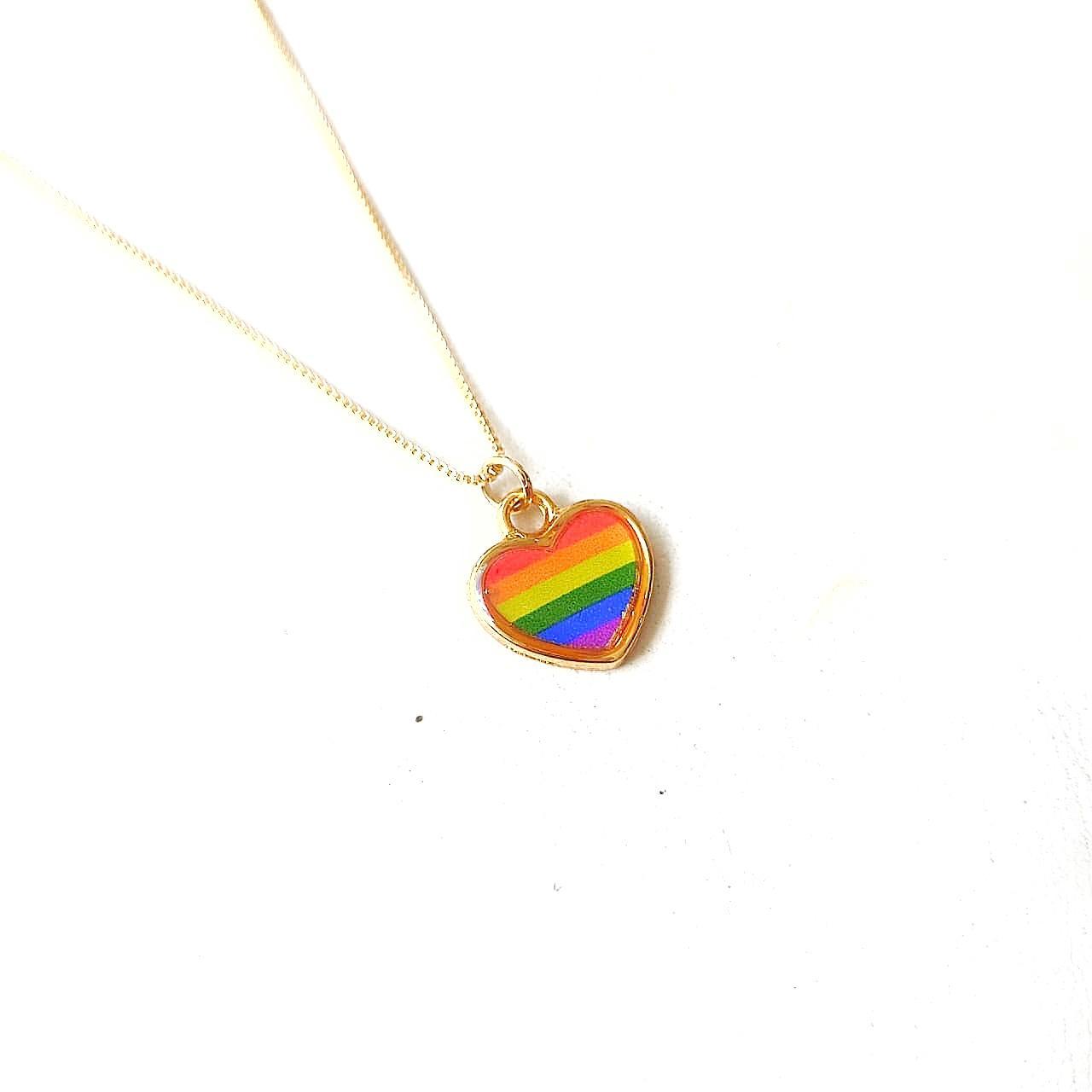 Miniatura Colar Coração Arco Iris 45 Cm Banhado A Ouro Amarelo