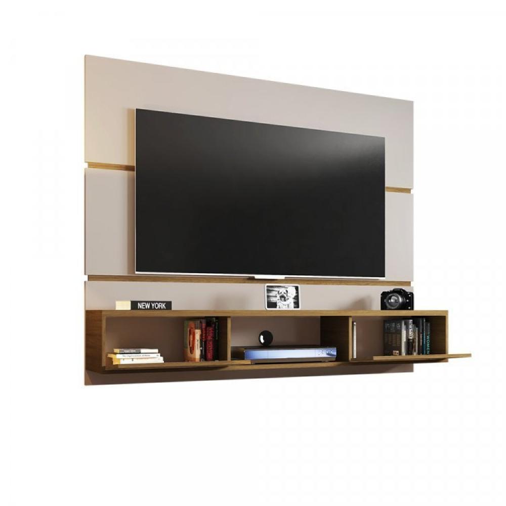 Miniatura Conjunto Painel Âmbar para TV até 65 Polegadas e Buffet Quartzo Pés de Madeira Móveis Bechara Off White/Cinamomo