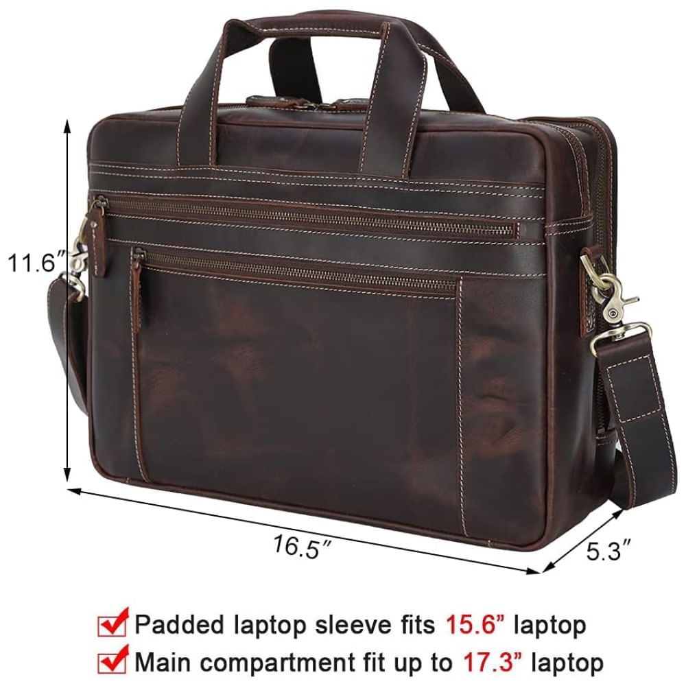 Miniatura Bolsa Carteiro Masculina de Couro Bovino para Laptop com 17 Polegadas, TIDING, Marrom 110v