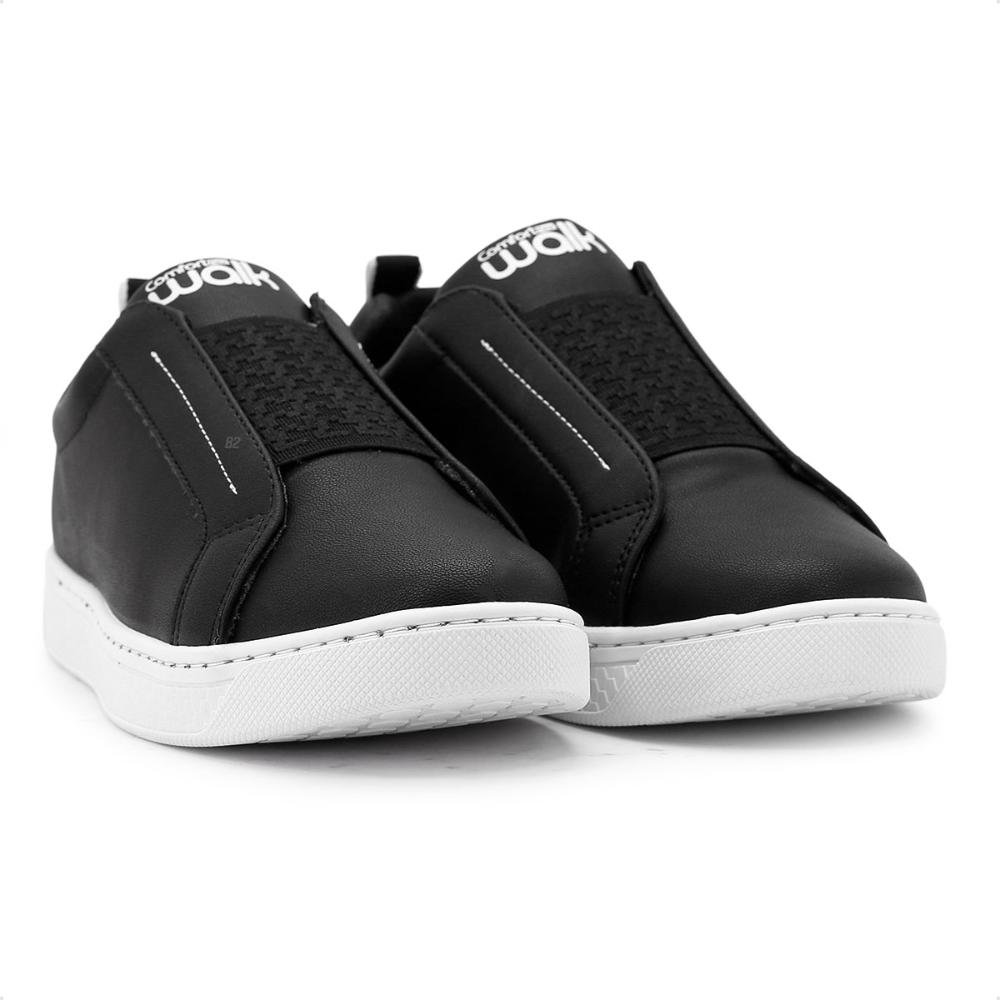 Miniatura Tênis Comfortflex Casual Elástico Feminino Preto / Branco - 34