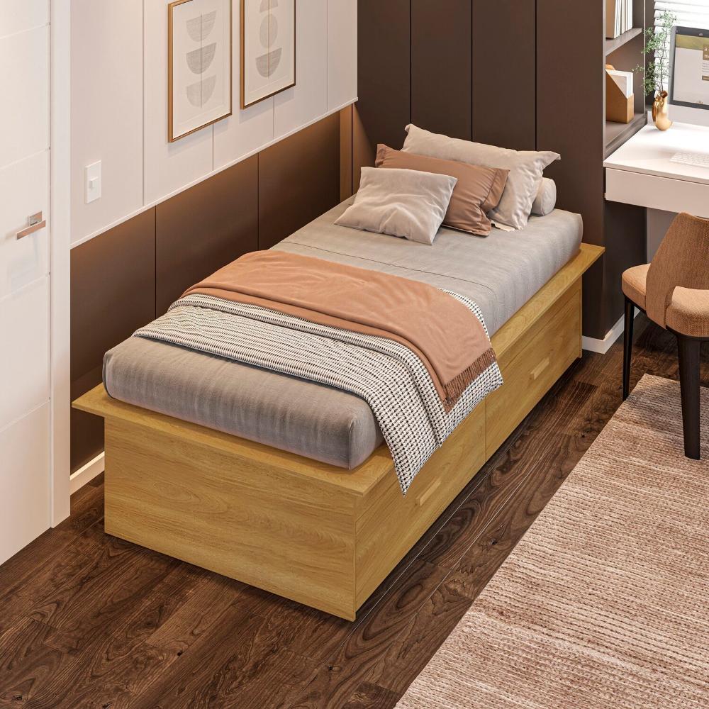 Cama Box Solteiro Adulto com 2 Gavetas Deva Yescasa Freijó