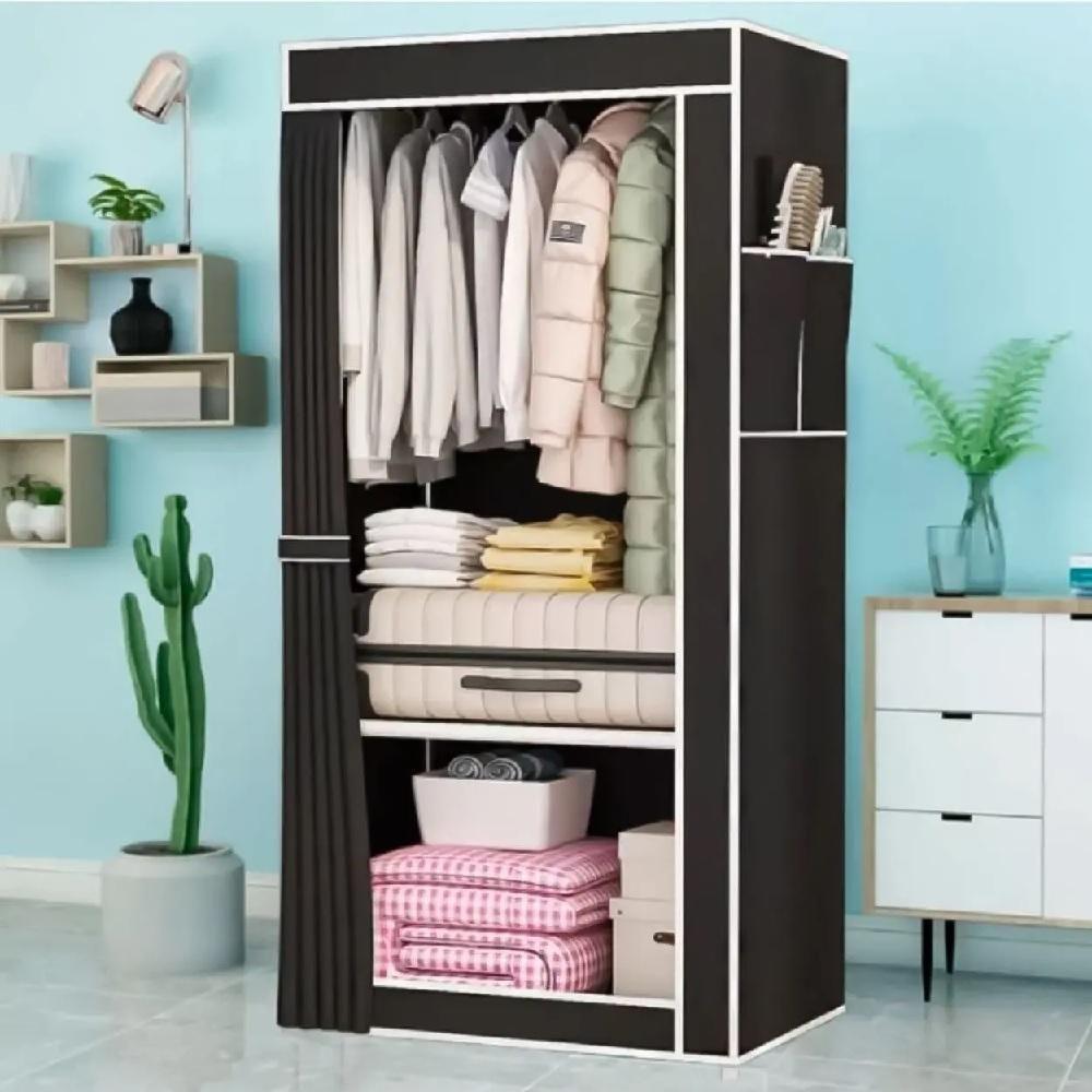 Miniatura Guarda Roupa Dobravel Portatil Com Cabideiro Prateleira Multiuso Organizador Infantil Adulto Praia Brinquedos Preto