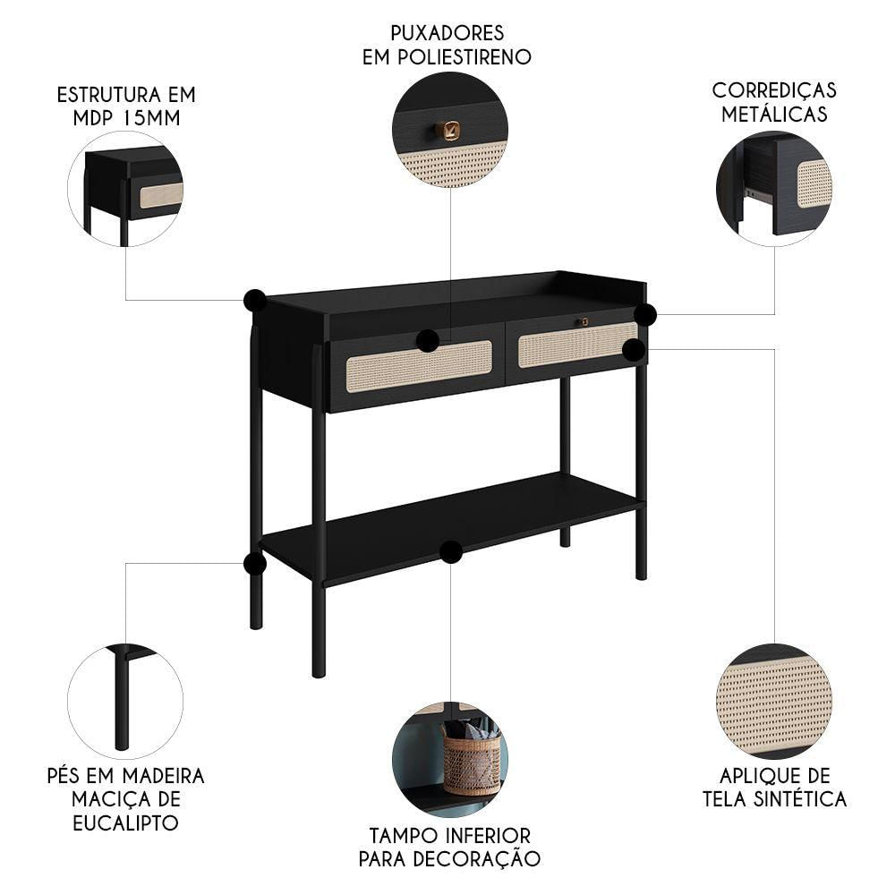 Miniatura Aparador Para Sala 2 Gavetas Pés Madeira Arlo A10 Nero-preto - Mpozenato