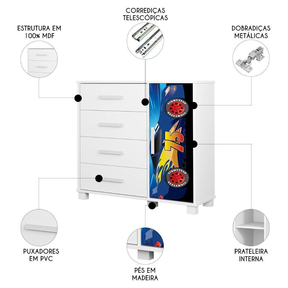 Miniatura Cômoda Infantil Para Quarto 80cm 4 Gavetas Carro Azul Z53 - Mpozenato