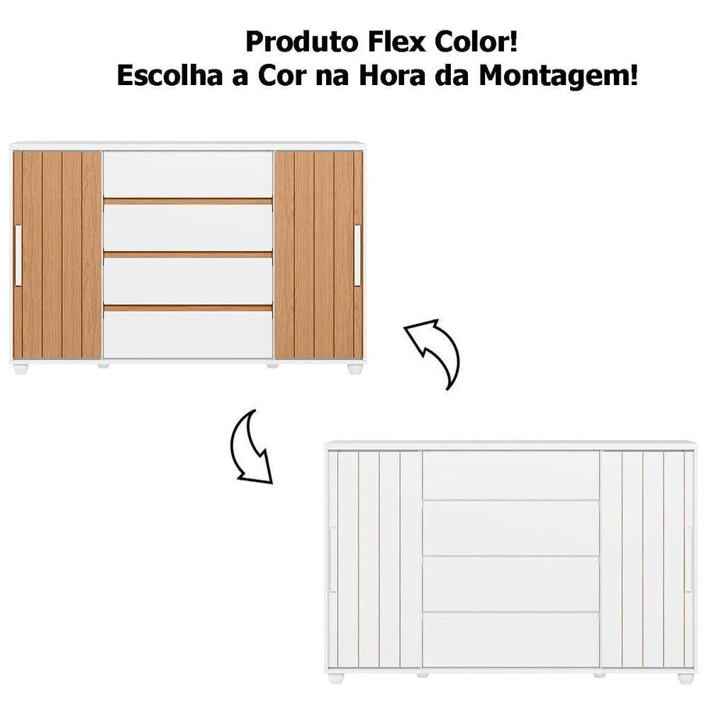 Miniatura Cômoda Sapateira Grande 4 Gavetas 2 Portas Flex Evidência Branco Freijó