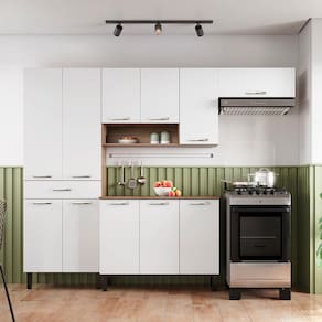 Miniatura Cozinha Completa Itatiaia Jasmim com 11 Portas, 1 Gaveta, 11 Prateleiras e Nicho - 245cm de largura Branco/Cetim