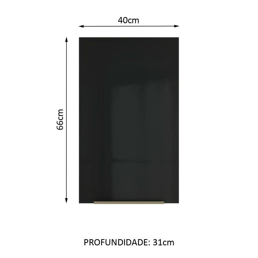 Armário Aéreo Madesa Lux 40cm 1 Porta Branco Preto