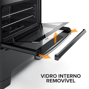 Fogão Continental 5 Bocas FC5GB Preto com Mesa de Vidro, Forno Eco Turbo e Tripla Chama – Bivolt