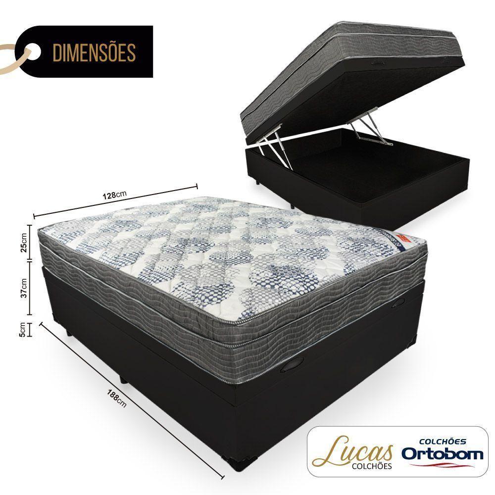 Cama Box Baú Viúva + Colchão De Molas Ortobom 128cm Preto