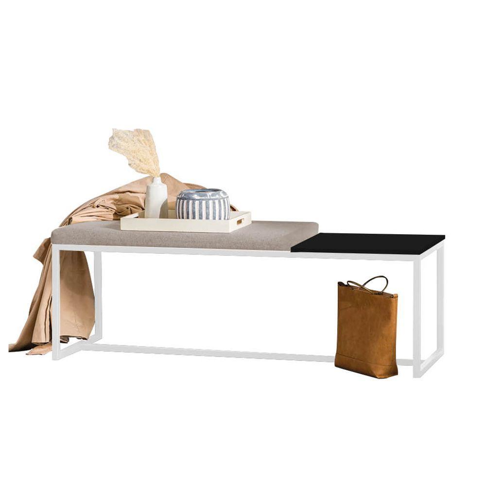 Miniatura Banco Recamier Puff 160cm Industrial Branco Corino Bege Tampo Quadrado Mdf Preto