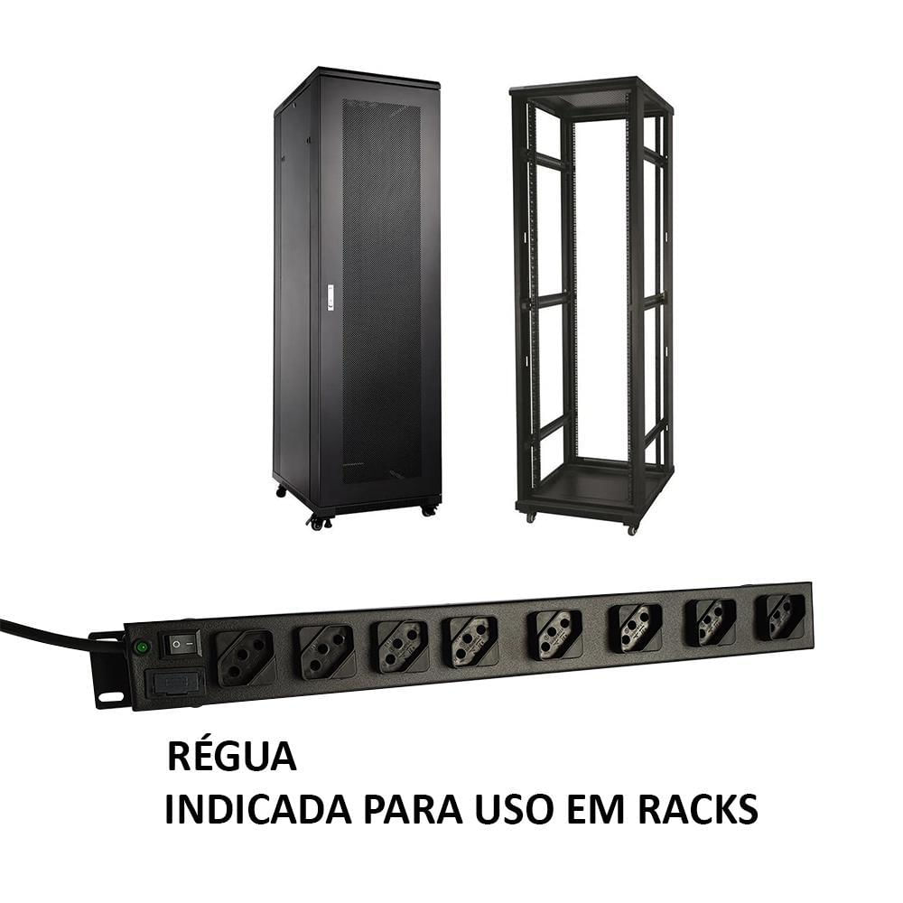 Miniatura Régua 8 Tomadas Rack 19 Polegada Cabo 3M - 110V /220V 2200W