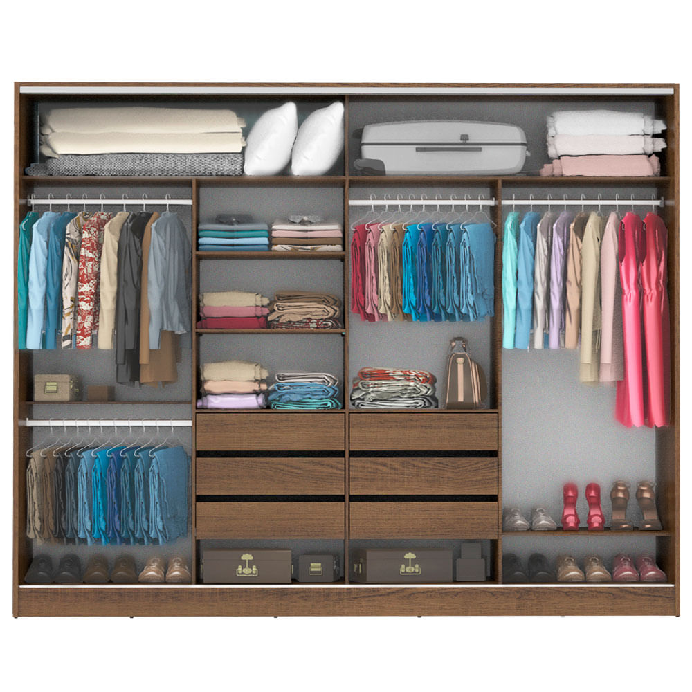 Miniatura Guarda-Roupa Casal Madesa Cronos 4 Portas de Correr com Espelhos Rustic Cor:Rustic