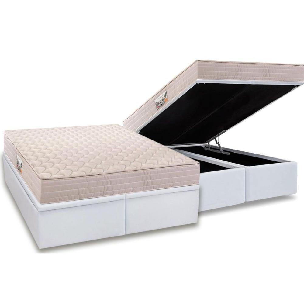 Miniatura Cama Box Baú Queen: Colchão Anatômico Herval Ag65 Firme Fort + Base Crc Courano White(158x198)