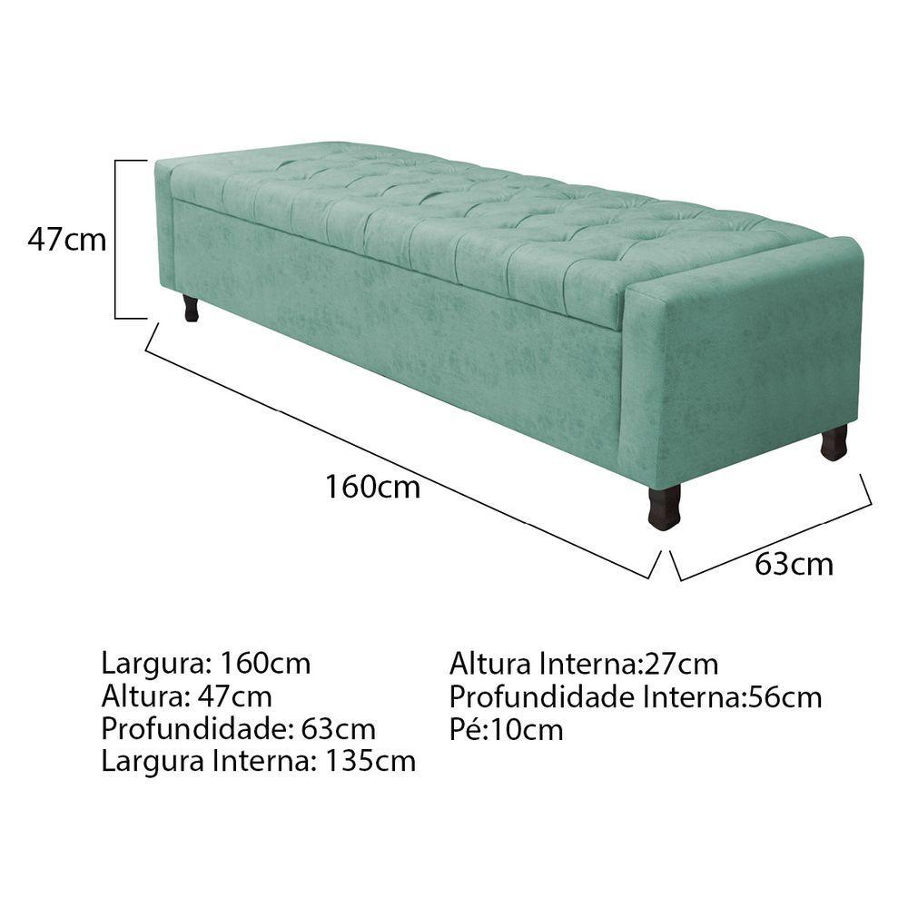 Calçadeira Baú Queen Everest P02 160cm Para Cama Box Linho Azul Turquesa