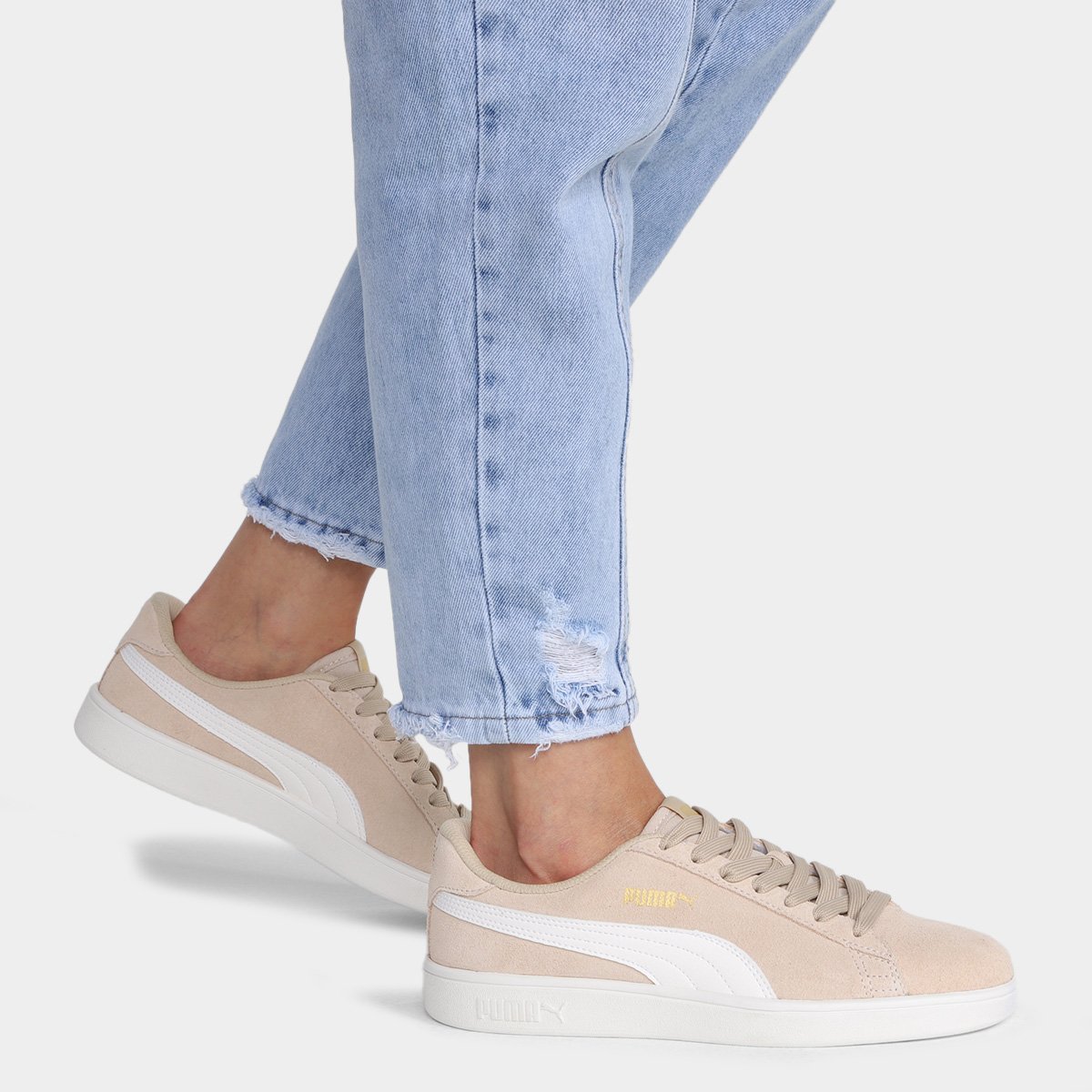 Miniatura Tênis Puma Smash v2 BDP Feminino Bege+Branco - 34