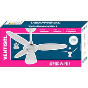 Miniatura Ventilador de Teto Ventisol Wind Light com Lustre e 3 Velocidades - Branco 110v