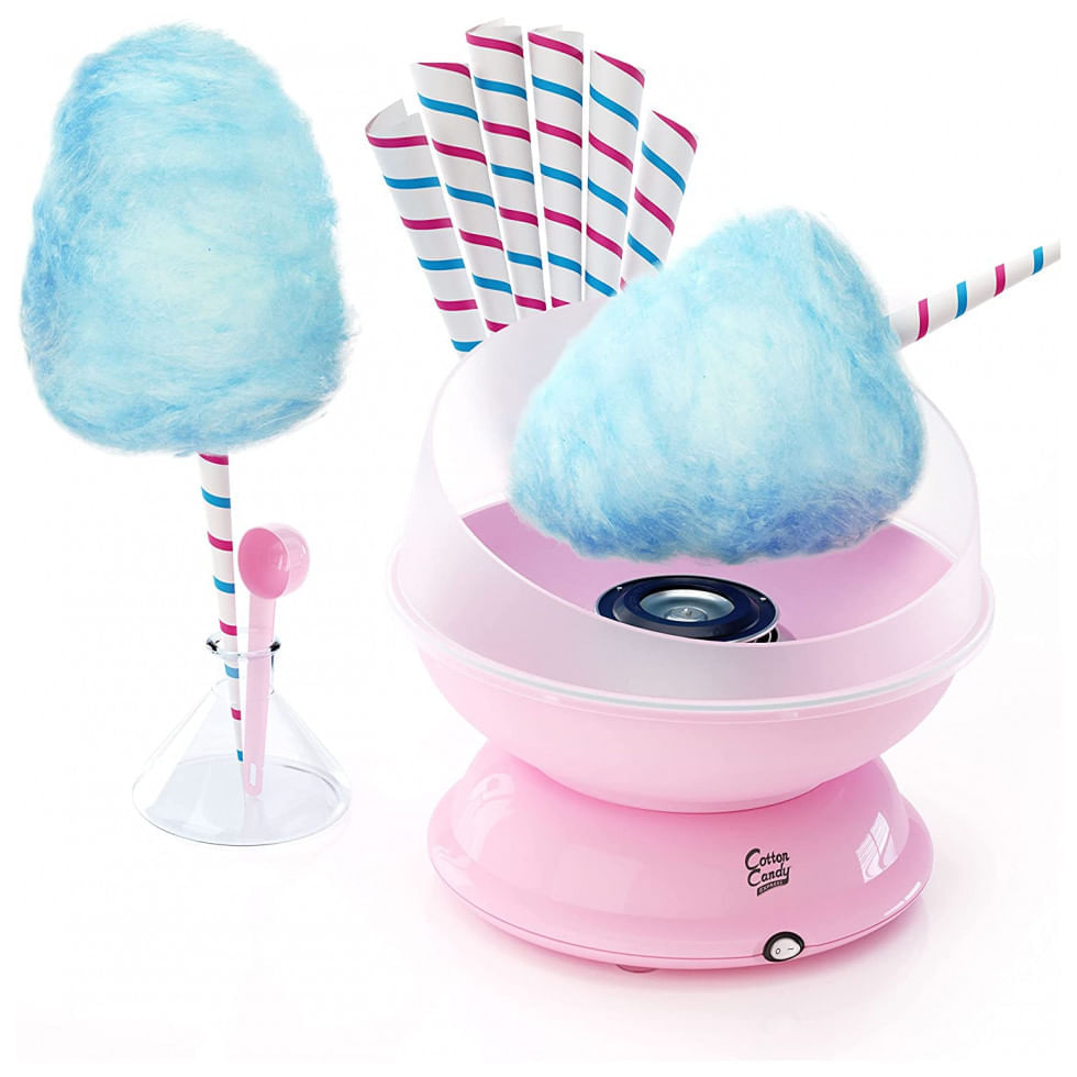 Miniatura Cotton Candy Express CC1000 S Máquina de Algodão Doce Elétrica Profissional com 5 Pacotes de Açúcar, 110V, Rosa