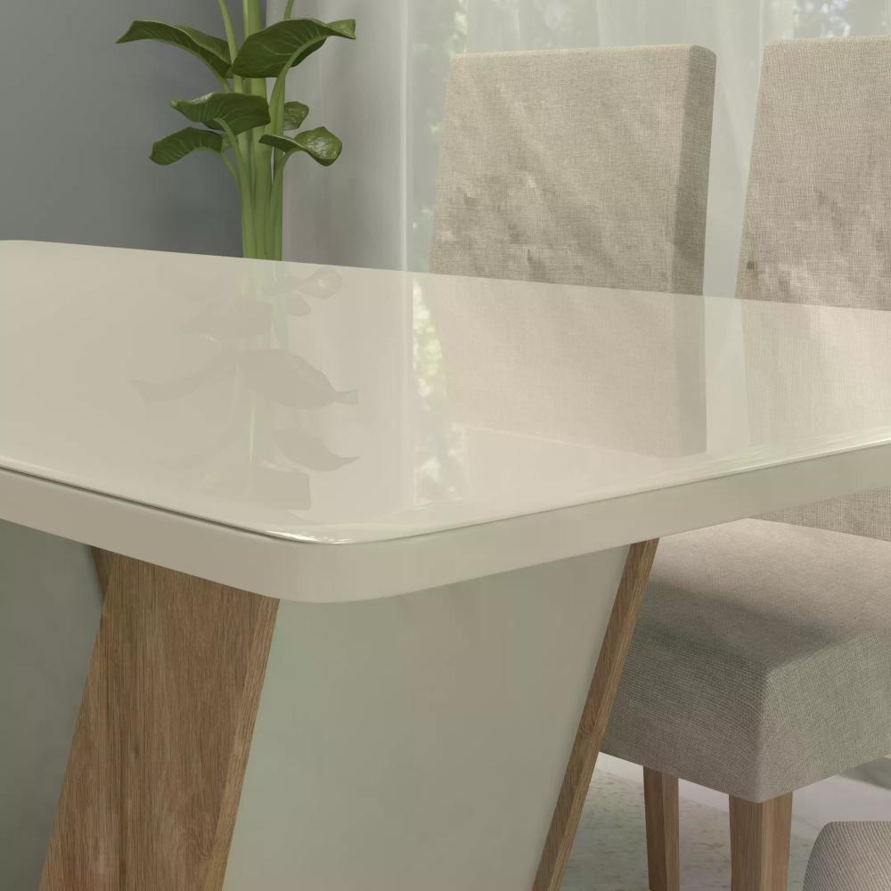 Conjunto Sala de Jantar 6 Lugares Mesa Noruega e Cadeira Montana Tecido A40 Móveis Meneghetti Inovata