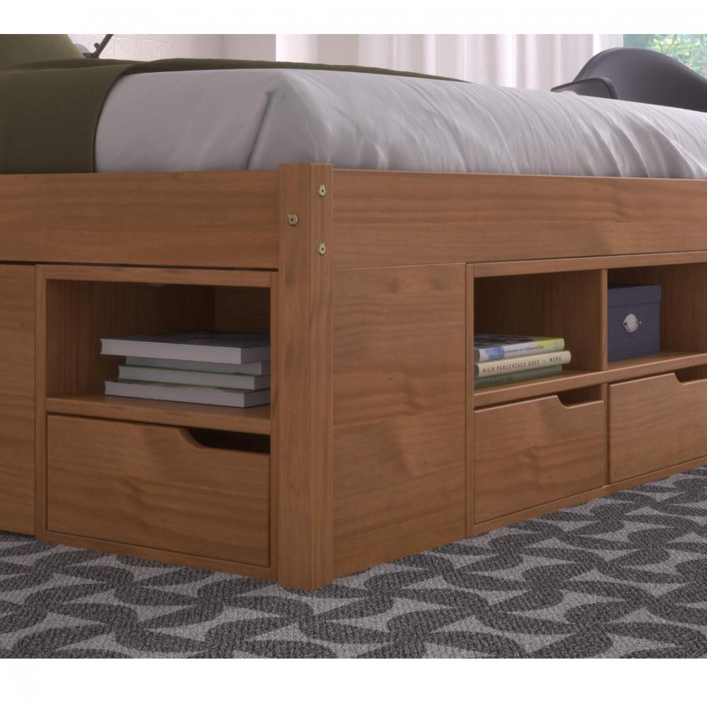 Miniatura Cama Queen Multifuncional Madeira Maciça 6 Gavetas Charme Inter Link Amendoa
