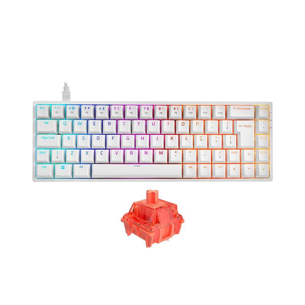 Miniatura Teclado Mecânico Akko 3068S Branco Abnt2 Switch Akko Orange