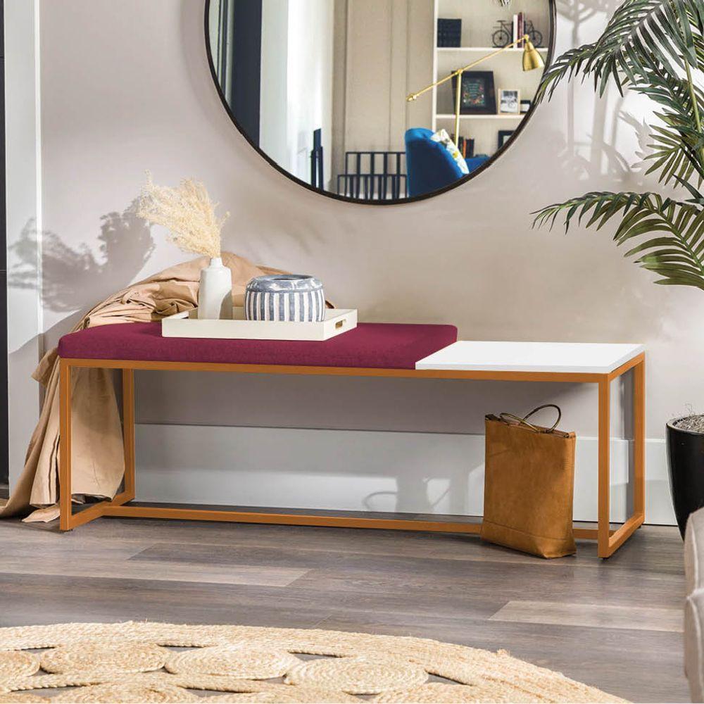 Miniatura Banco Recamier Puff 195cm Industrial Bronze Suede Bordô Tampo Quadrado Branco