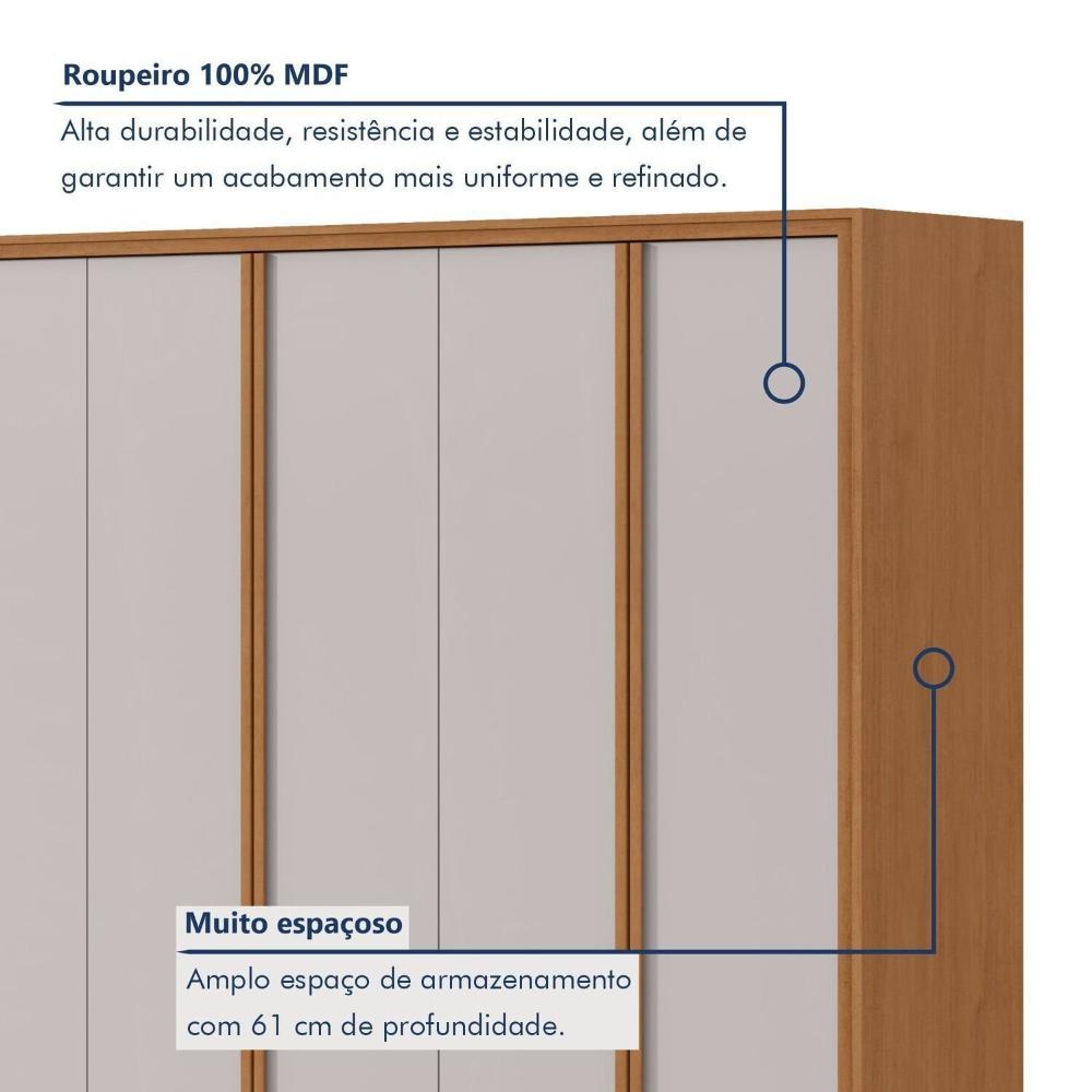 Guarda-roupa 8 Portas 6 Gavetas 100% Mdf Ergon Amêndoa Clean/Off White