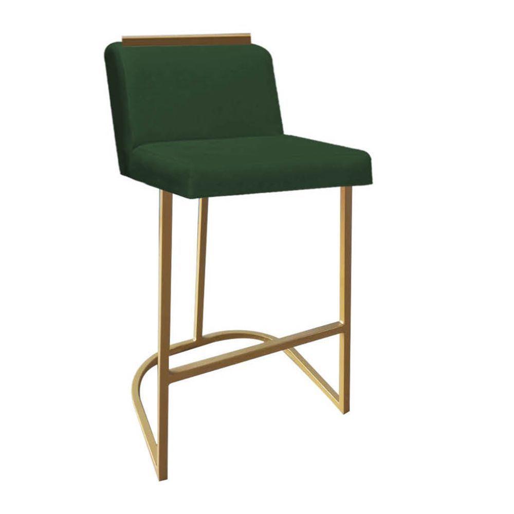 Miniatura Kit 03 Banquetas Com Encosto Confort Bistrô Cozinha Ferro Dourado Suede Verde Amey Decor
