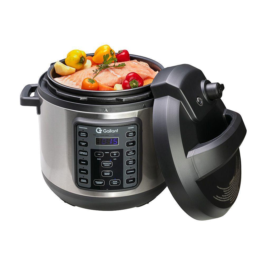 Miniatura Panela de Pressão Elétrica Digital Gallant 6L GPP06 15 Funções Clique E Pronto Inox 1000W 127V