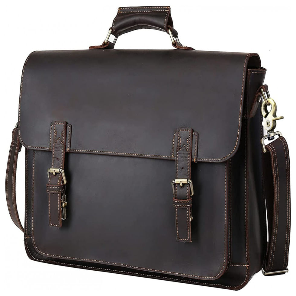 Miniatura Bolsa Maleta UBANT de Couro Unissex para Laptop , Marrom