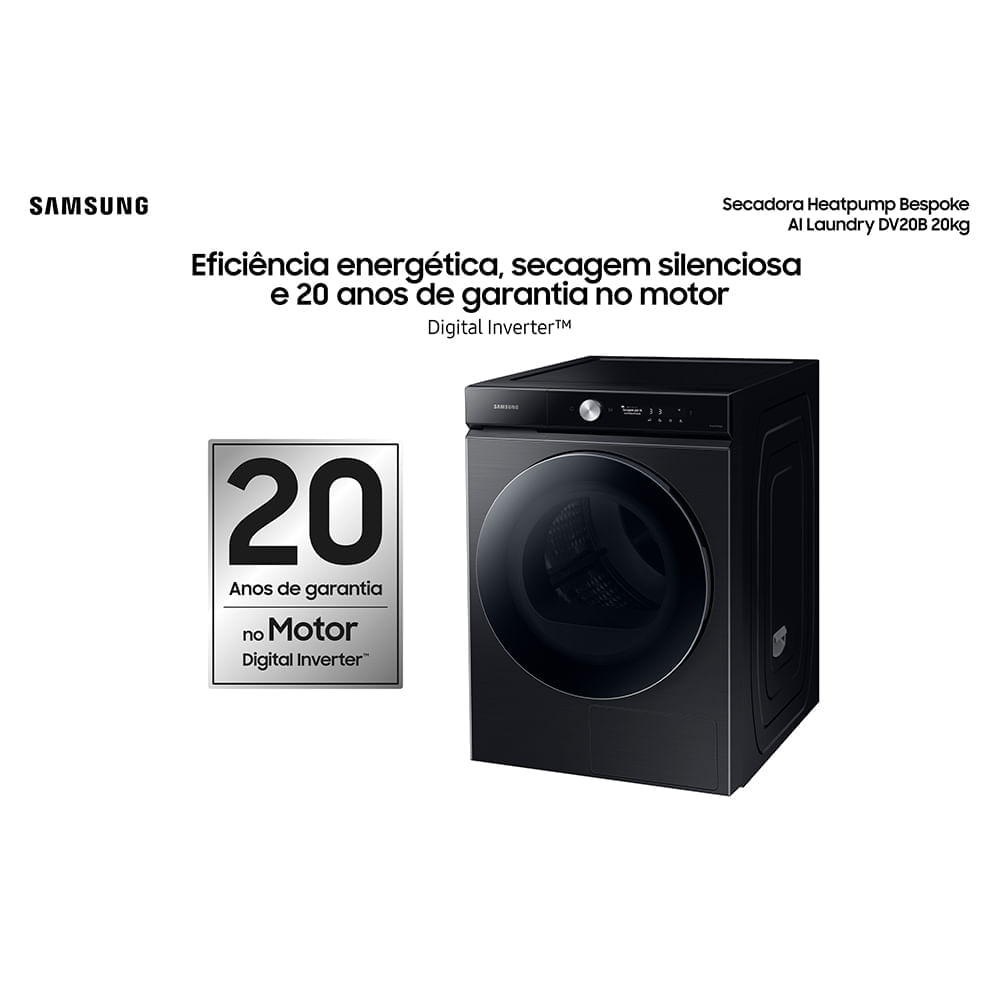 Secadora Elétrica Bespoke AI Laundry Heatpump DV20B Black 20kg 220