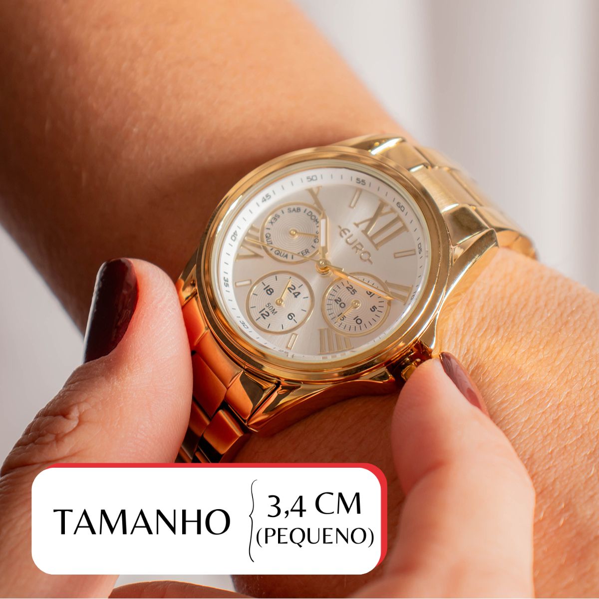 Miniatura Relógio Feminino Euro Multifunção Multiglow Midi EU6P29AIP/4B Colar e Brincos