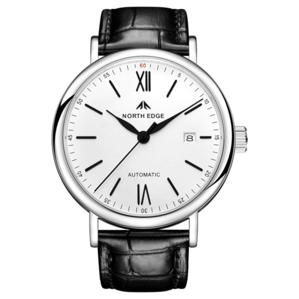 Miniatura Relógio De Pulso Automático Mecânico Nort Amoy Edge Pulseira De Couro Impermeável Preto
