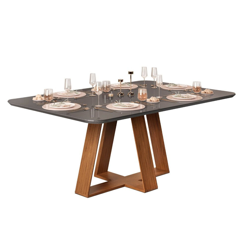 Miniatura Conjunto Mesa Retangular Celeste com 6 Cadeiras Júlia DJ Móveis Freijo/Cinza