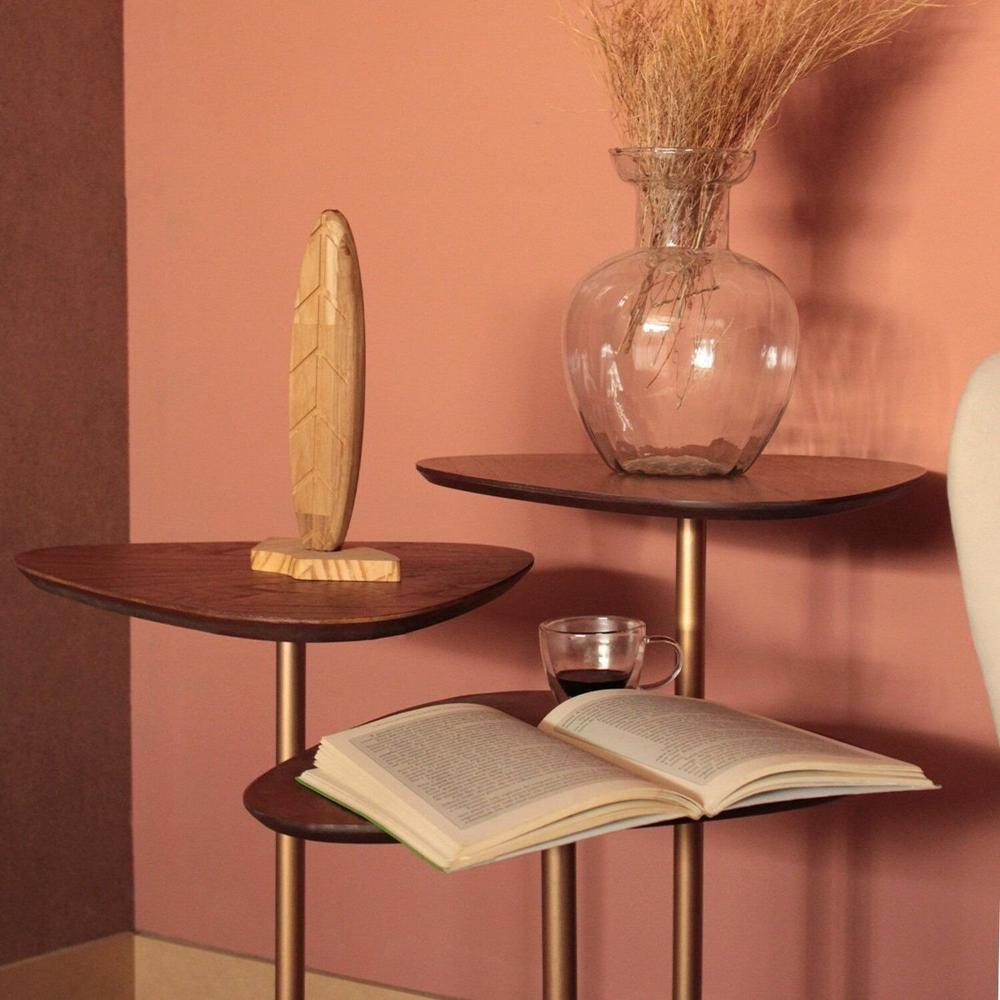 Mesa Lateral Afrodite Paleta Base de Aço Inoxidável 45cm Dourado