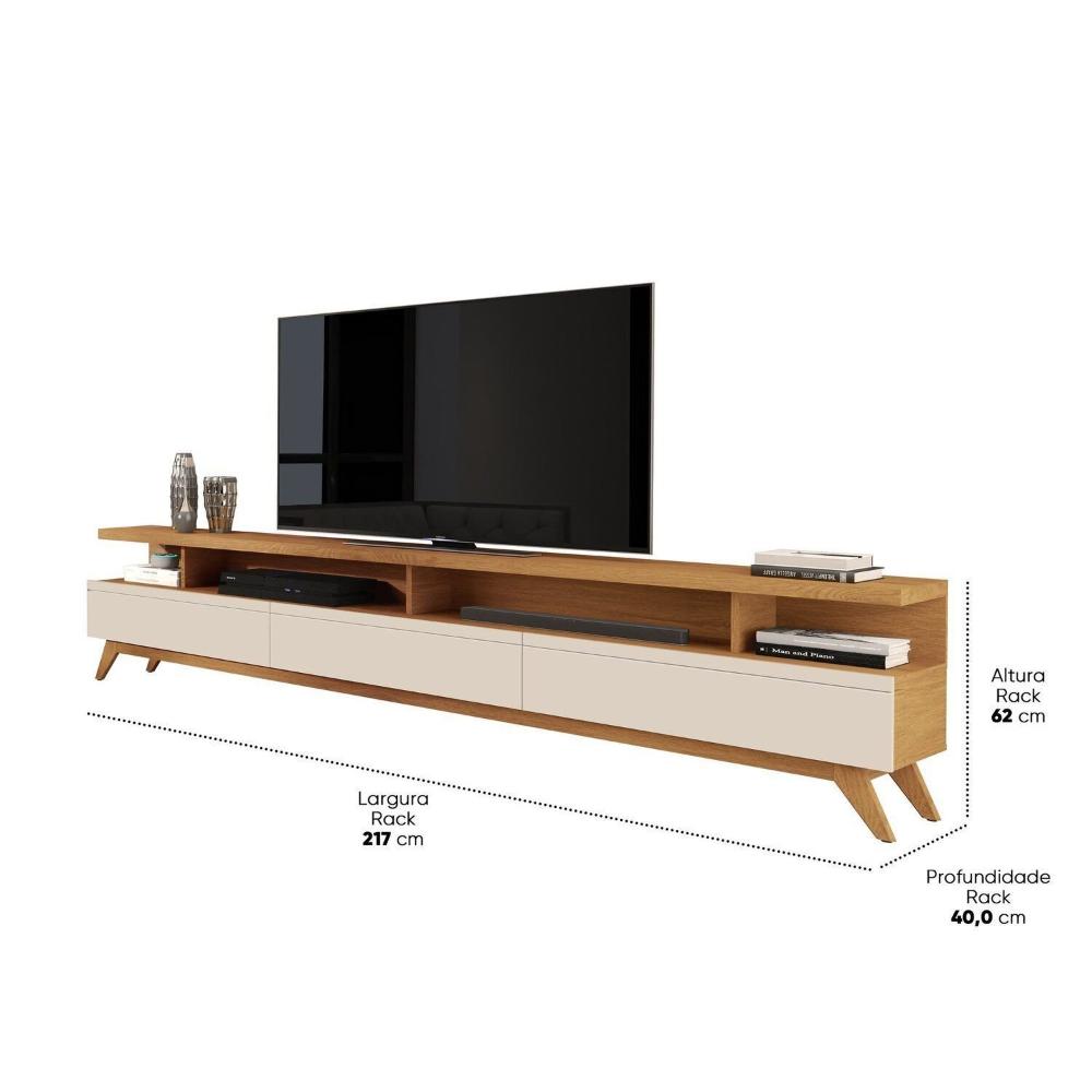Miniatura Rack para Tv 86 Polegadas Pés em Madeira Maçiça Nature /Off White