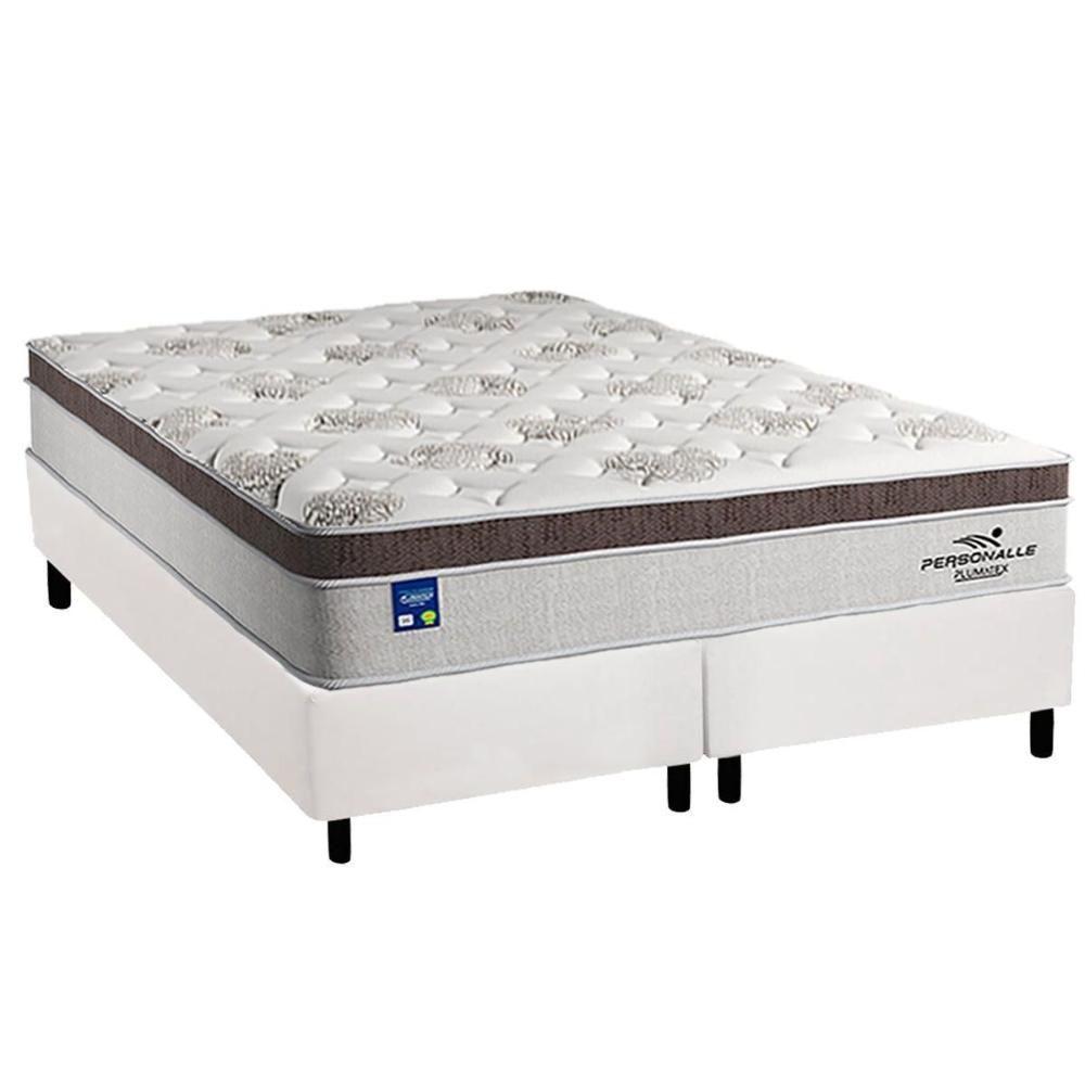 Miniatura Cama Box Queen: Colchão Molas Masterpocket Ensacadas Plumatex Personalle + Base Crc Courano White (158x198)