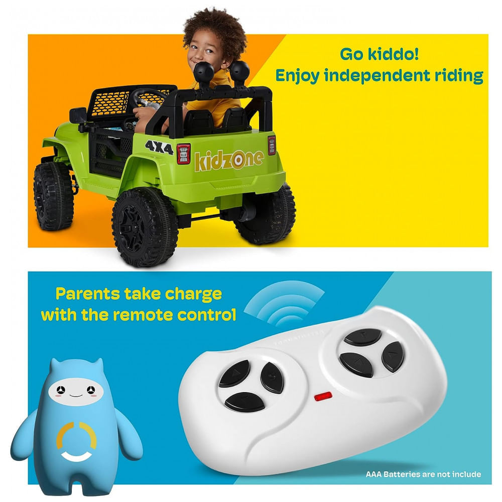 Carro Elétrico Infantil a Bateria 12V com 2 Assentos Luzes LED, MP3 e Controle Remoto, Kidzone, Bege Areia